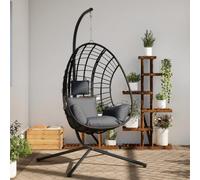 Sufrk Sedia a Uovo Sospesa con Supporto Antracite Polyrattan/Acciaio-Supporto per sedia a uovo sospeso, struttura per sedia in ferro resistente, supporto per sedia a dondolo robusto, sedia sospesa per