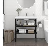 Sufrk Telaio per lavabo da bagno nero 79 x 38 x 83 cm, in ferro, per lavabo da bagno, lavabo per lavaggio a mano, design moderno lucido, lavabo per bagno