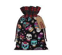 Sugar And Skulls Style 1 pz Borsa natalizia con coulisse 11,9 x 17,5 cm, borsa robusta per regali e oggetti essenziali per l'uso quotidiano