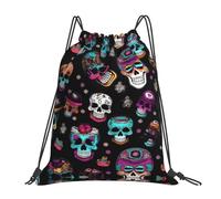 Sugar And Skulls Style Print Borsa con Cordoncino Sacca con Cordoncino Moda Regolabile Borsa Sportiva per Spiaggia Escursionismo Donna 36X42Cm
