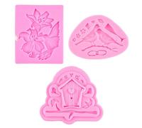 Sugar Flipping Silicone Mold 3 Pezzi Uccello Chalet Forma Di Fiore Silicone Fondente Torta Decorazione Fai Da Te Cottura Cioccolato Stampo Rosa
