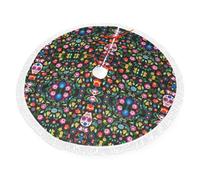 Sugar Horror Skull and Flowers Christmas Tree Base Cover per le vacanze, Base per albero di Natale per le vacanze, decorazione per le vacanze in fattoria