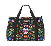 Sugar Horror Skull and Flowers Print Ample Travel Large Capacity Hand Travel Bag Carry On Tote Folding Travel Bag