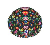 Sugar Horror Skull and Flowers Print Double Shower Cap Cuffia da a Cuffie da bagno Cuffie da a per donna Uomo Cuffie da a Salone Uso domestico