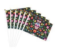 Sugar Horror Skull and Flowers Print Handheld Flag Versatile Bandiere Matrimonio Compleanno Vacanze Sport Decor Parata Show