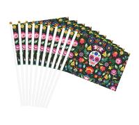 Sugar Horror Skull and Flowers Print Handheld Flag Versatile Bandiere Matrimonio Compleanno Vacanze Sport Decor Parata Show