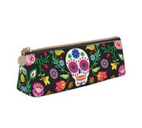 Sugar Horror Skull and Flowers Print Triangle Leather Stationery Bag - Trousse per cosmetici, bianco, Taglia unica, Organizer per borse