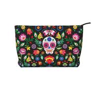 Sugar Horror - Trousse da viaggio in velluto a coste con teschio e fiori, Nero , Taglia unica