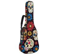 Sugar Skull Art Flowers 41 - Custodia per chitarra acustica da 106,7 cm, con tracolla regolabile, con gancio posteriore, adatta per chitarre elettriche, bassi, chitarre classiche e ukulele, Fiori di