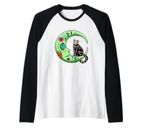 Sugar Skull Cat & Moon Funny Dia de Los Muertos Day of Dead Maglia con Maniche Raglan