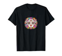 Sugar Skull Dog Mom Floral Dia De Muertos Boho Gift Maglietta