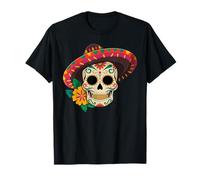 Sugar Skull Fiori Sombrero Fiesta Messicano Cinco De Mayo Maglietta