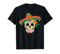Sugar Skull Fiori Sombrero Fiesta Messicano Cinco De Mayo Maglietta