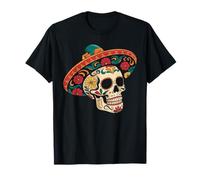 Sugar Skull Fiori Sombrero Fiesta Messicano Cinco De Mayo Maglietta