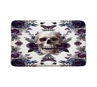 Sugar Skull Gothic Blue Purple Scary Rose Flower Halloween Skeleton Butterfly Moth Witchy Spooky Day Of The Dead Tappeti Da Bagno Assorbente Zerbino Asciugapassi Tappeto Entrata 40X60Cm