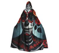 Sugar-Skull-Roses - Mantella con cappuccio da strega per adulti, costume di Halloween con cappuccio