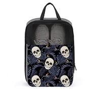 Sugar Skull Tropical Palm Tree Leaves Shoe Bag with Zipper & Handle, Waterproof Breathable Portable