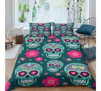 Sugar skullcopripiumino ultra microfibra 3 pezzi motivo 3D con cerniera Mexican folk art style Set Di Copripiumino con federe traspirante morbida for adolescenti King（220x240cm）