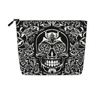 Sugar Skulls - Borsa per cosmetici con cerniera e fiori neri, grande capacità, borsa da viaggio in canapa finta per uso quotidiano, organizer da donna