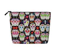 Sugar Skulls - Borsa per il trucco in canapa finta di grande capacità, custodia portatile con cerniera, resistente all'acqua