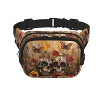 Sugar Skulls Butterfly Print Trendy Pack Crossbod Square Double Layer Marsupio da viaggio e allenamento accessorio, nero, taglia unica