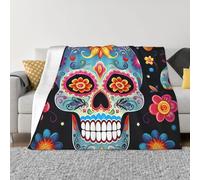 Sugar Skulls Coperta e copriletto, ultra morbida, in micropile, leggera, in flanella, per aria condizionata, per tutte le stagioni, calda, per divano e divano, 101,6 x 76,2 cm