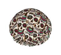 Sugar Skulls Cute Cats Gorro de ducha Juego de 1 Gorro de baño elástico de apertura grande con cuerda elástica Gorro de baño impermeable de doble capa Gorro de baño reutilizable Gorro de baño para dam