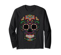 Sugar Skulls Giorno dei Morti Cibo Tradizionale Latino Messico Maglia a Manica