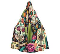 Sugar-Skulls-Guitars - Mantello con cappuccio da strega per adulti, costume di Halloween con cappuccio