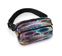 Sugar Skulls per uomo e donna, borsa a tracolla con cerniera, completamente stampato con tracolla regolabile