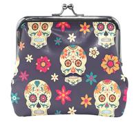 Sugar Skulls - Portamonete in pelle personalizzabile, da donna, con fibbia carina e chiusura a bacio, porta monete, porta biglietti, motivo: teschi blu navy, taglia unica, Sugar Skulls Navy, Taglia