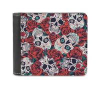 Sugar Skulls Red Roses Portafoglio da uomo a due ante sottile porta carte di credito in pelle, Stile:, Taglia unica