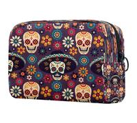 Sugar Skulls - Trousse da donna, per articoli da toeletta da viaggio, grande, pratica borsa organizer con cerniera, Multi, 18.5x7.5x13cm/7.3x3x5.1in, Beauty case