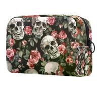 Sugar Skulls - Trousse per cosmetici da donna, con rose rosa, borsa da viaggio per articoli da toeletta grande, pratica borsa organizer con cerniera, Multi, 18.5x7.5x13cm/7.3x3x5.1in, Beauty case