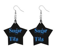 Sugar Tits - Orecchini pendenti da donna, alla moda, in legno, con stampa, Love, Legno, Nessuna pietra preziosa