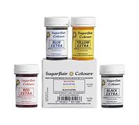 Sugarflair Maximum Concentrated Paste Colour Set/4, Coloranti Alimentari per Pasta di Zucchero, Marzapane: Blue, Yellow, Red, Black - 4x25g