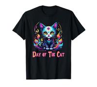 Sugarskull Cat Halloween - Simpatico Design Goth Day of The Cat Maglietta