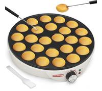 SugarWhisk Macchina per Mini-Pancake 24 alveoli, Piastra elettrica per Aebleskiver e Poffertjes, Macchina per pancake danesi, Creatore di Cake Pop, Macchina per pancake olandesi, bianca