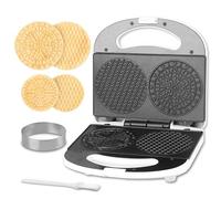 SugarWhisk Mini Pizzelle Maker Machine with a 3'' Cutter, Mini Stroopwafel Iron, Bake 2 x 4'' Pizzelles or 3'' Stroopwafels, Excellent for Holiday, Party, Dessert Treat Making & More