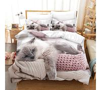 SugdeN Set di Lenzuola da Letto Queen Microfibra Animali 155X220Cm Copripiumino Gatto Morbido E Confortevole Copripiumino Singolo Bambino Con 2 Federe 50X75Cm