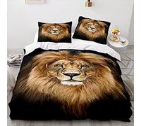 SugdeN Set Letto Singolo Morbido E Confortevole 135X200Cm Copripiumino Con 2 Federe 50X75Cm Leone Copri Piumino Microfibra