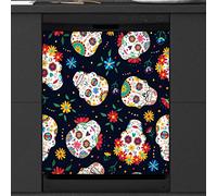 Suger Skull Lavastoviglie Coperchio Magnetico Day Of The Dead Front Lavastoviglie per Frigorifero Cucina Decorazione Porta Adesivo Magnetico, 58,4 x 66 cm