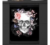 Suger Skull Rose Lavastoviglie Coperchio Magnetico Day Of The Dead Front Lavastoviglie per Frigorifero Cucina Decorazione Porta Adesivo Magnetico, 58,4 x 66 cm