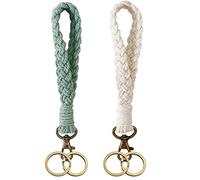 Sugeru 2 portachiavi intrecciati | macramè | accessori boho | portachiavi | regalo per voi | idee regalo per damigelle | regali per mamma e sorelle e amici, Bianco e verde, Taglia unica
