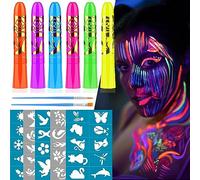 SUGERU®6 Colori Kit Fluorescenti Matite Trucco per Viso e Corpo,Lavabile UV Fluorescenti Trucchi Fluo,Body Painting Neon Glow Fluo Colori Trucco Viso,Truccabimbi per Halloween,Carnevale, Festa
