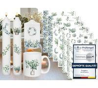 Sugeru 6 Tatuaggi per Candele (200+ Motivi) - Stampa con Trasferimento ad Acqua, Pellicola Scorrevole, Adesivi e Decorazioni con Frasi, Happy Birthday (Eucalipto II)