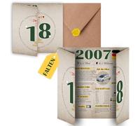 Sugeru Biglietto di compleanno speciale 18 con busta, regalo vintage 2007, 18 compleanno, donna uomo, 60esimo compleanno, divertente idea regalo, cronaca, biglietto, anniversario, DIN A4 (18 anni Ⅱ)