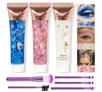Sugeru®Brillantini Viso Glitter Make Up-3 Colori Kit,Glitter Corpo,Glitter Gel Viso per Unghie,Occhi,Labbra,Capelli,Corpo,Pittura,Chunky Glitter Gel per Musica,Festival,Maschera (bianco+rosa+blu)