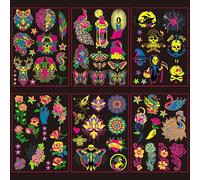 Sugeru Fogli di Tatuaggi Temporanei Metallici Brillanti, Tatuaggi Temporanei Donna,Tatuaggi Temporanei Uomo,Adesivo per Tattoo Temporanei in Pizzo Dorato,Tatuaggi Temporanei Adulti (6 pezzi | Neon)