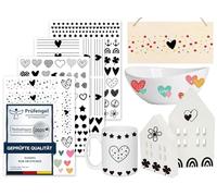Sugeru Rub On Sticker - Set di 4 frasi decorative per compleanno, Raysin Keraflott, stampi in silicone, per matrimoni, famiglia, mobili, vetro, legno, album fotografici, adesivi estetici (cuore)